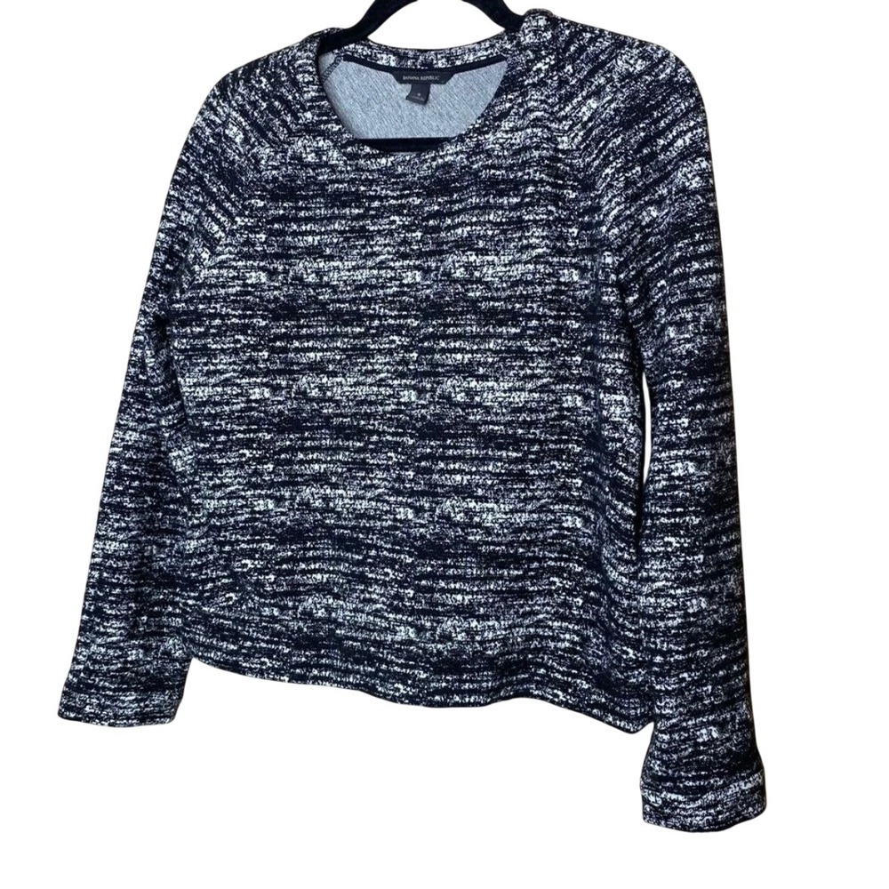 Banana Republic Small Sweater Top Black White Tweed Knit Back Pleat Career